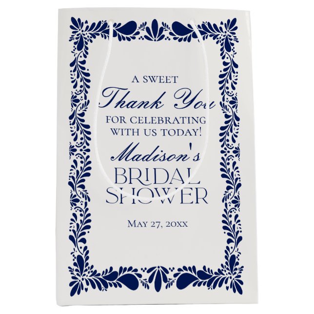 Blue Talavera Tile Fiesta Brautparty Favoriten Mittlere Geschenktüte (Vorderseite)
