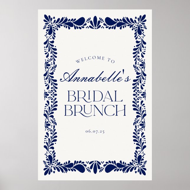 Blue Talavera Tile Fiesta Bridal Brunch Willkommen Poster (Vorne)