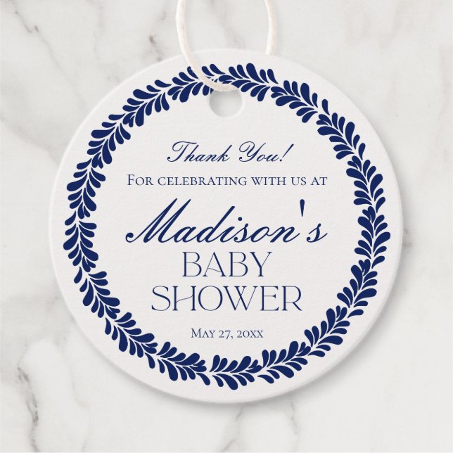 Blue Talavera Tile Spanische Fiesta Babydusche Geschenkanhänger (Vorderseite)