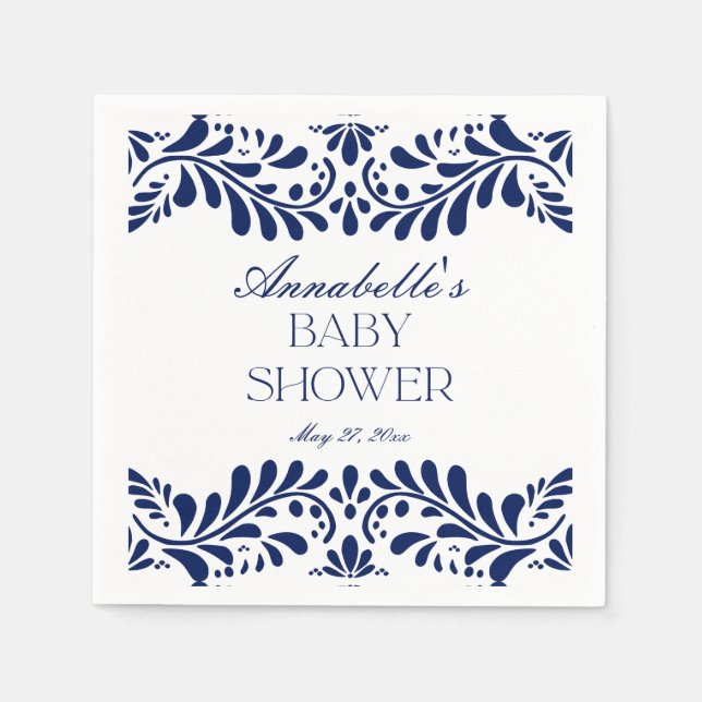 Blue Talavera Tile Spanische Fiesta Babydusche Serviette (Vorderseite)