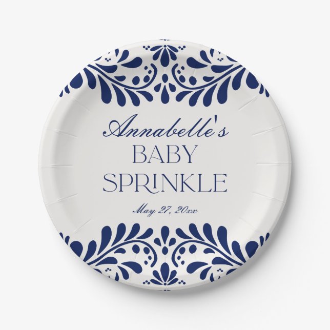 Blue Talavera Tile Spanish Fiesta Baby Spinkle Pappteller (Vorderseite)
