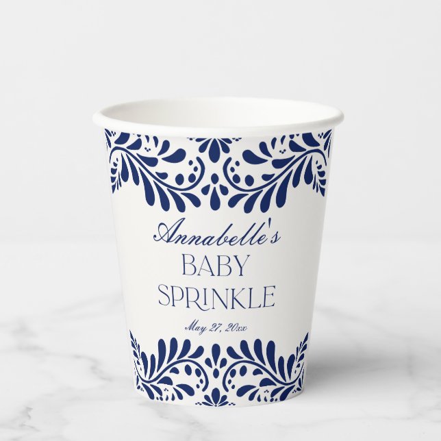 Blue Talavera Tile Spanish Fiesta Baby Sprinkle Pappbecher (Vorderseite)