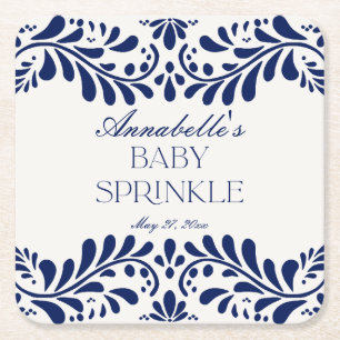 Blue Talavera Tile Spanish Fiesta Baby Sprinkle Rechteckiger Pappuntersetzer