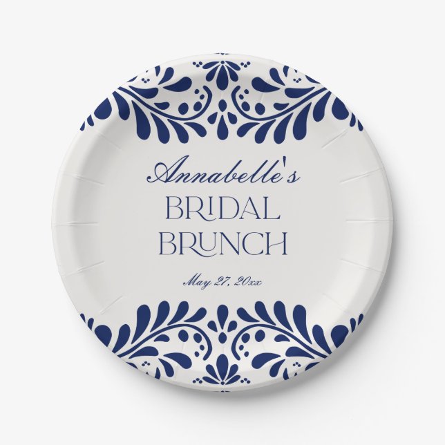 Blue Talavera Tile Spanish Fiesta Brautparty Pappteller (Vorderseite)
