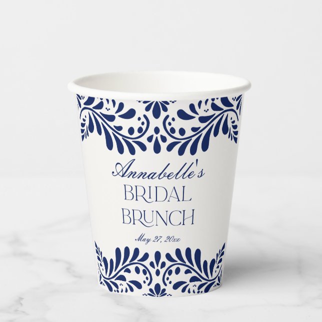 Blue Talavera Tile Spanish Fiesta Bridal Brunch Pappbecher (Vorderseite)