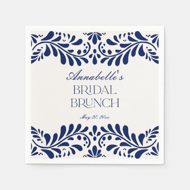 Blue Talavera Tile Spanish Fiesta Bridal Brunch Serviette (Vorderseite)