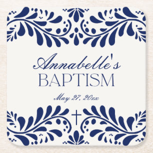 Blue Talavera Tile Spanish Fiesta Taufe Rechteckiger Pappuntersetzer