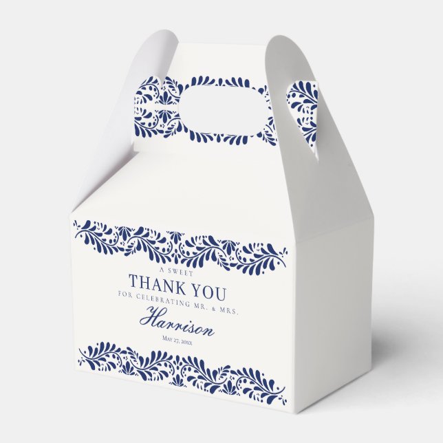 Blue Talavera Tile Spanish Fiesta Wedding Dessert Geschenkschachtel (Vorderseite)