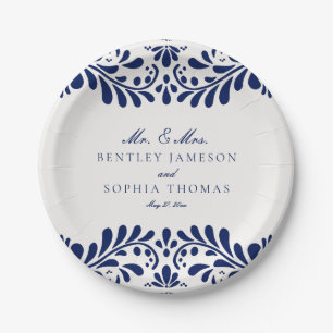 Blue Talavera Tile Spanish Fiesta Wedding Pappteller
