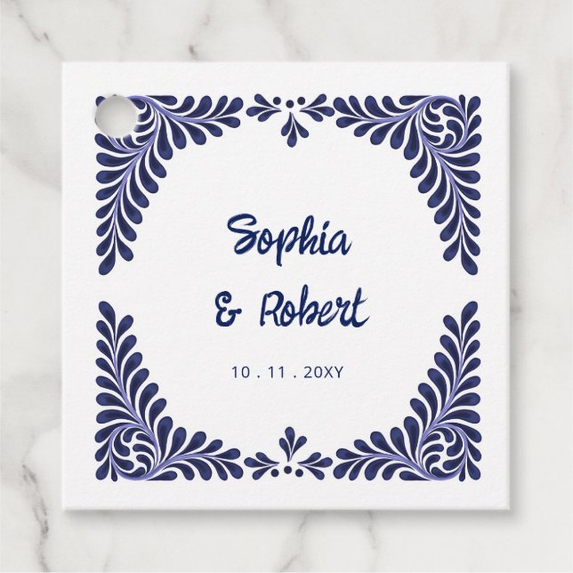 Blue Talavera Tiles Wedding Geschenkanhänger (Vorderseite)