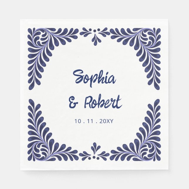 Blue Talavera Tiles Wedding Serviette (Vorderseite)