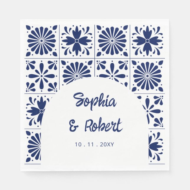 Blue Talavera Tiles Wedding Serviette (Vorderseite)