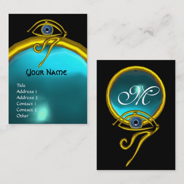 BLUE TALISMAN, GOLD HORUS AUGE AQUAMARINE MONOGRAM VISITENKARTE (Vorne/Hinten)