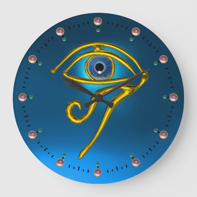BLUE TALISMAN  Horus Eye, Turquoise Teal Große Wanduhr (Vorderseite)