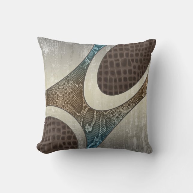 Blue&Tan abstraktes Snakeskin Croc Druck Kissen (Vorderseite)