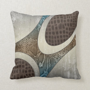 Blue&Tan abstraktes Snakeskin Croc Druck Kissen