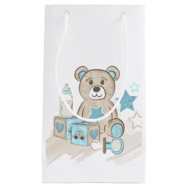 BLUE & TAN BABY BOY TEDDY BEAR BLOCKS FLASCHE KLEINE GESCHENKTÜTE