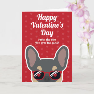 Blue Tan French Bulldog Valentine's Day Card Karte
