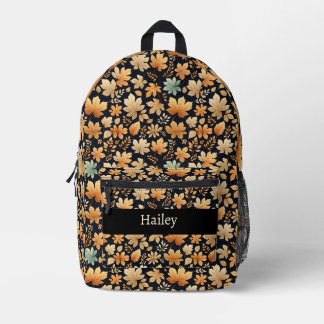 Blue Tan Ivory Autumn Leaves Bedruckter Rucksack