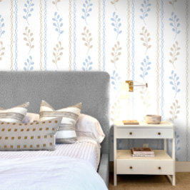 Blue Tan Taupe Elegante Modernes Leaf Tapete