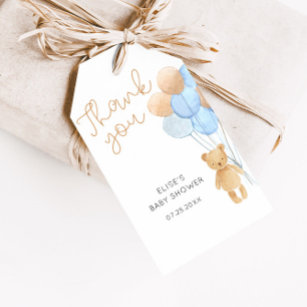 Blue Tan Teddy Bear Balloons Gift Tags Geschenkanhänger
