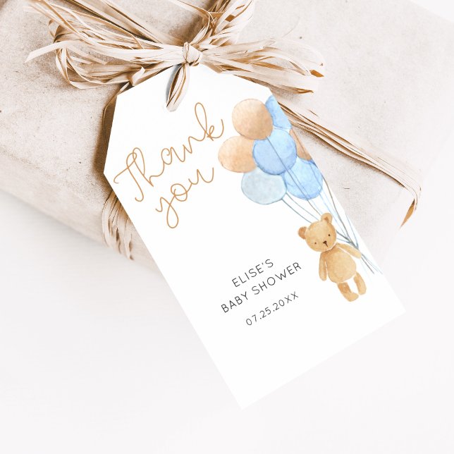 Blue Tan Teddy Bear Balloons Gift Tags Geschenkanhänger (Von Creator hochgeladen)