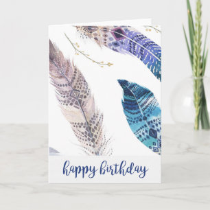 Blue & Tan Watercolor Feathers Geburtstagskarte Karte