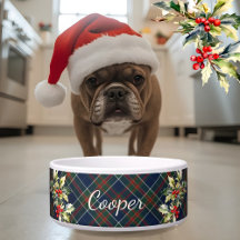 Blue tartan Kariert Weihnachten Holly Name Hund