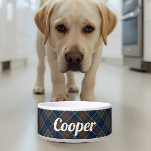 Blue Tartan Karierter Personalisierter Name Hund Napf