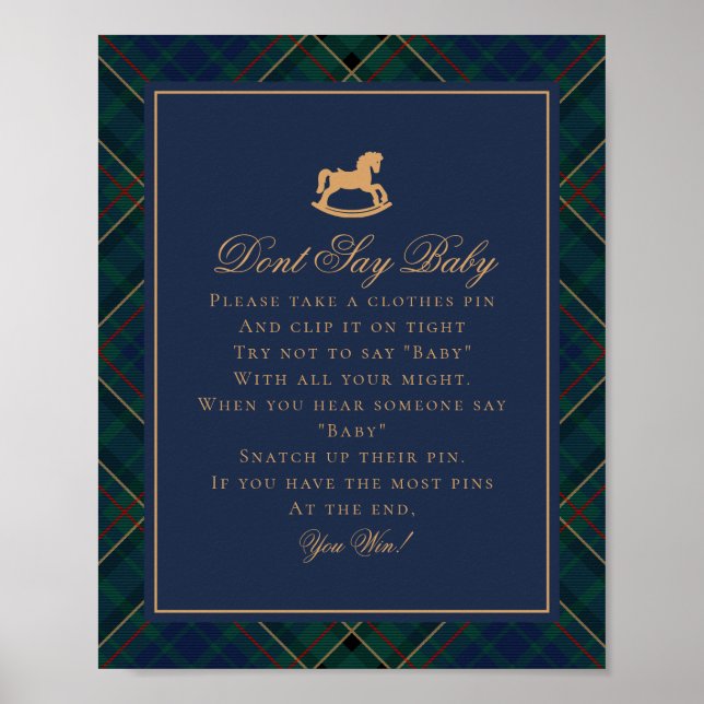 Blue Tartan Plaid Rocking Horse Dont Say Baby Poster (Vorne)
