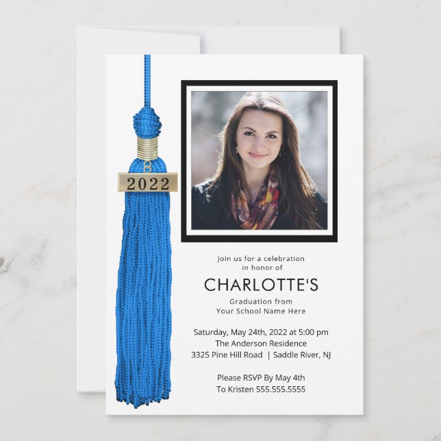 Blue Tassel Foto Abschluss Einladung  (Vorderseite)