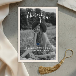 Blue Tassel Senior Photo High School Graduation  Dankeskarte