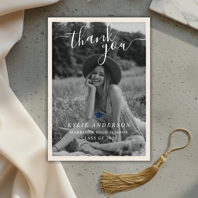 Blue Tassel Senior Photo High School Graduation  Dankeskarte (Blue Tassel Senior Photo High School Graduation Thank You Card)