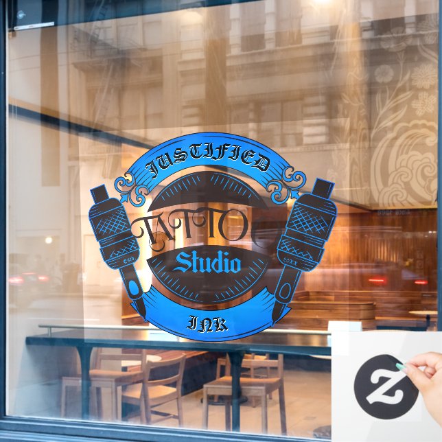 Blue Tattoo Shop Business Front anpassen Fensteraufkleber (Café-Fenster)