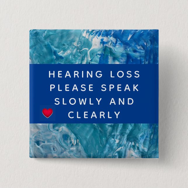 Blue Teal Abstract Heart Hearing Loss 2 Inch Button (Vorderseite)