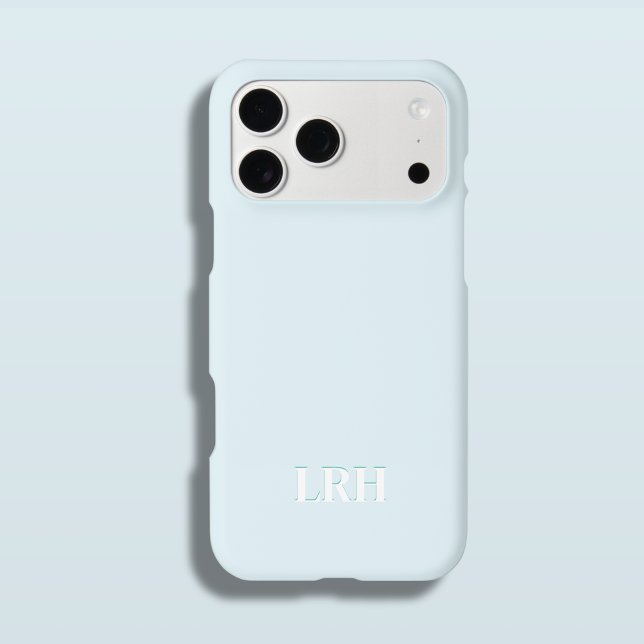 Blue Teal Modern Minimalist Initial Monogram  iPhone 15 Pro Hülle (Soft Blue Tones with a Classic Typography Monogram Style Phone Case)