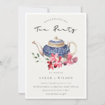 Blue Teapot Blumenhain Teezeremonie Party Einladun