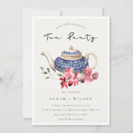 Blue Teapot Blumenhain Teezeremonie Party Einladun Dankeskarte
