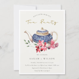 Blue Teapot Blumenhain Teezeremonie Party Einladun Dankeskarte