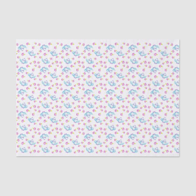 Blue Teapots Tea Time Pink Roses Illustration Seidenpapier (Vorderseite)