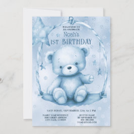 Blue Teddy Bear 1. Geburtstag Einladung