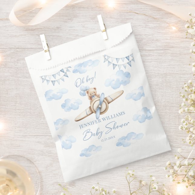 Blue Teddy Bear Airplane Baby Boy Shower Candy Geschenktütchen (Ausgeschnitten)