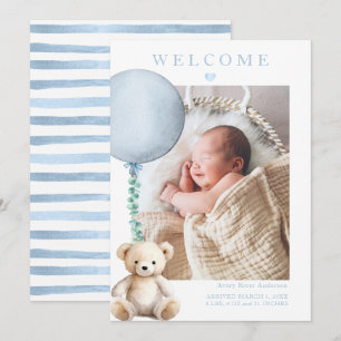 Blue Teddy Bear Baby Boy Photo Faire-part de naiss