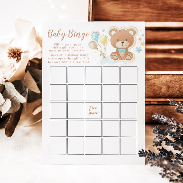 Blue Teddy Bear Baby Dusche Bingo Game Card Einladung (Von Creator hochgeladen)