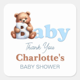 Blue Teddy Bear Baby Dusche Danke Quadratischer Aufkleber