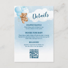 Blue Teddy Bear Baby Dusche Details Begleitkarte