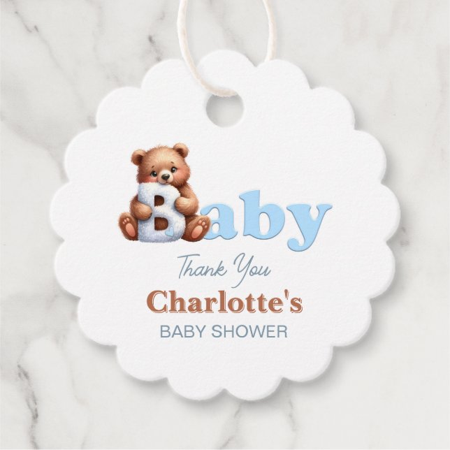Blue Teddy Bear Baby Dusche Geschenkanhänger (Vorderseite)