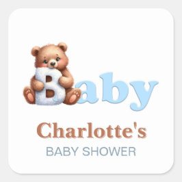 Blue Teddy Bear Baby Dusche Quadratischer Aufkleber