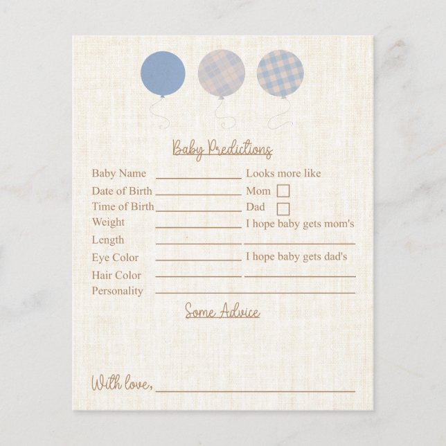 Blue Teddy Bear Baby Dusche Vorhersagen und Ratsch (Vorderseite)