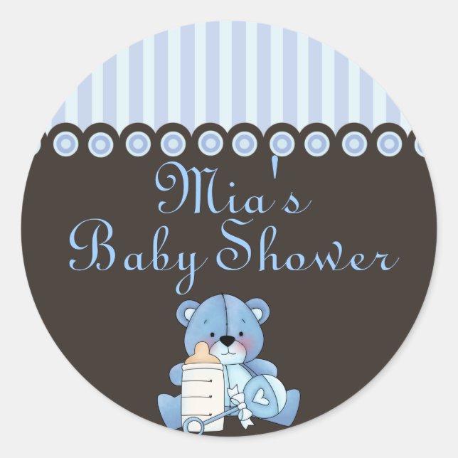 Blue Teddy Bear Baby Shockaufkleber Runder Aufkleber (Vorderseite)